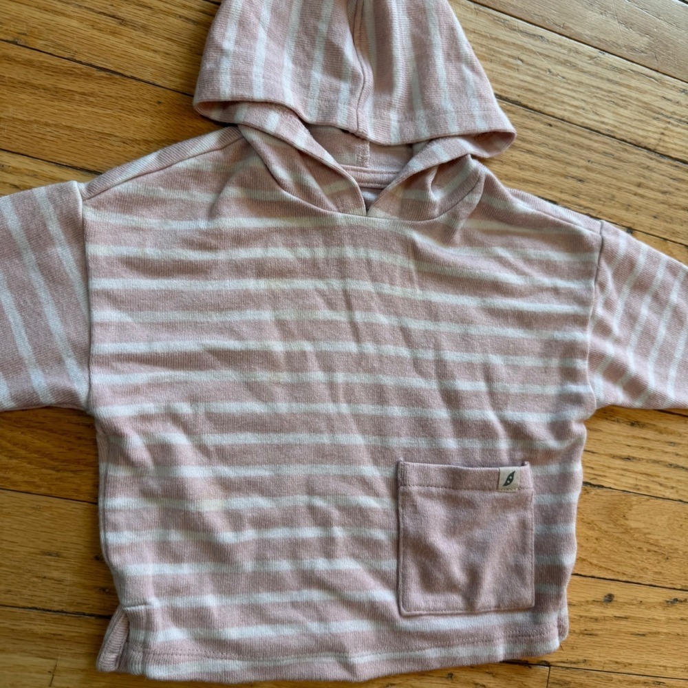 Easy-Peasy Baby Pink White Striped Hooded Pullover Sweater 3-6M